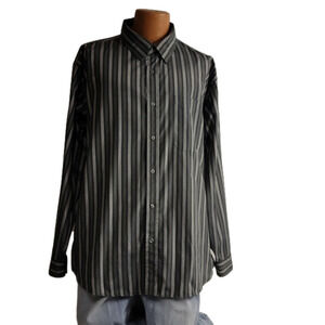 𝅺HABAND Lion's Den charcoal and gray striped button-down dress shirt size xxl